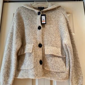 Kenneth Cole Beige Heather Hooded Button Cardigan